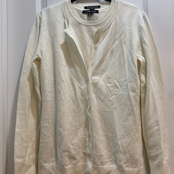 Chadwicks Cardigan/Tank Sweater Set Med Pet Vanilla Cardigan Armpit To Armpit21” - Picture 8 of 9